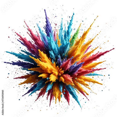 Explosive, vibrant burst of colorful powder against black background