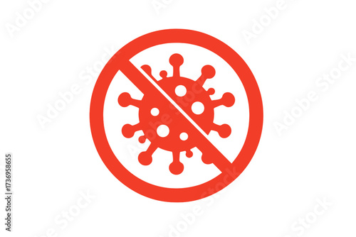 Stop coronavirus sign. COVID-19 prevention symbol. No virus icon. Pandemic awareness message. Forbidden infection emblem. Health protection vector. Red warning graphic design.