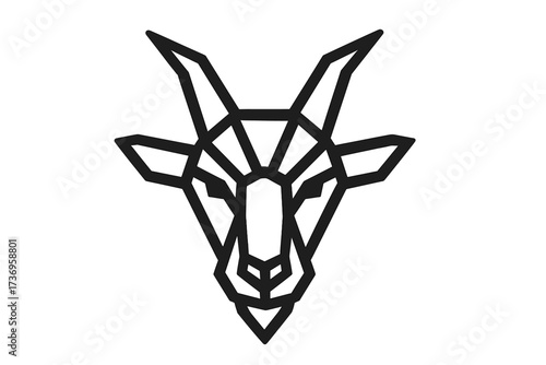 Stylized geometric goat head. Vector logo design. Modern polygon line art animal icon. Minimalist ram symbol. Abstract capricorn zodiac sign. Farm animal illustration.
