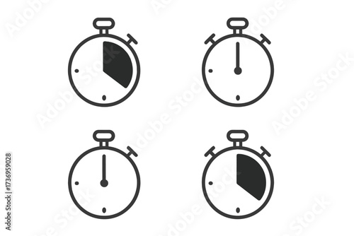 Stopwatch thin line icon set. Timer and countdown vector illustration for concepts of sports, time pressure, and deadline. Fast express delivery, quick order, and urgency symbol.