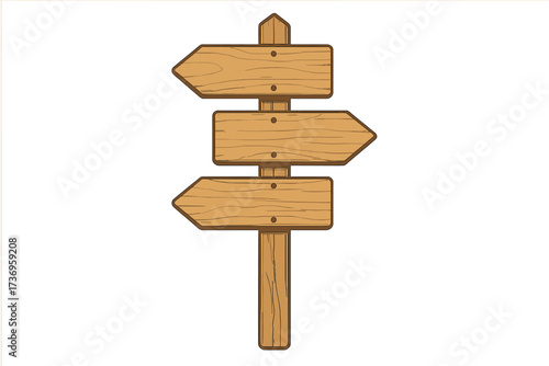 Wooden direction signpost with arrows. Blank rustic wood planks pointing in different ways. Metaphor for choice, decision, guidance, options, journey, and path finding.