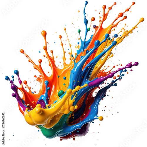 Colorful splash of paint, vibrant rainbow hues against black
