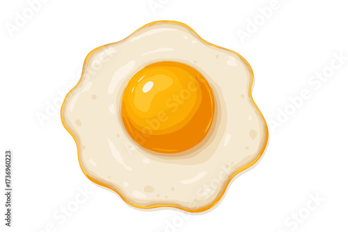 Fried egg realistic vector illustration. Sunny side up breakfast food. Delicious protein meal with shiny yellow yolk. Isolated icon for cooking, nutrition, restaurant menu design.