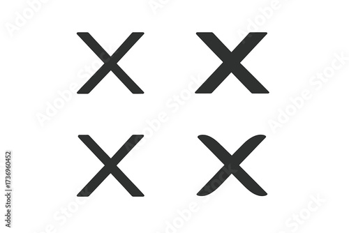 Letter X logo design template set. Collection of modern minimal vector icons. Alphabet symbol for brand identity. Different typographic styles, from sans-serif to handwritten.