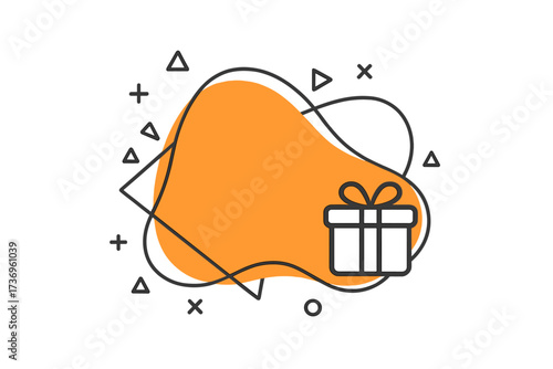 Refer a friend program with gift box. Vector banner for affiliate marketing. Abstract liquid shape with copy space. For business promotion, customer loyalty, reward, bonus.