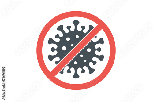 Stop coronavirus warning sign. No virus symbol. Covid-19 prevention message concept. Prohibition icon for awareness against pandemic, infection and disease. Health safety vector.