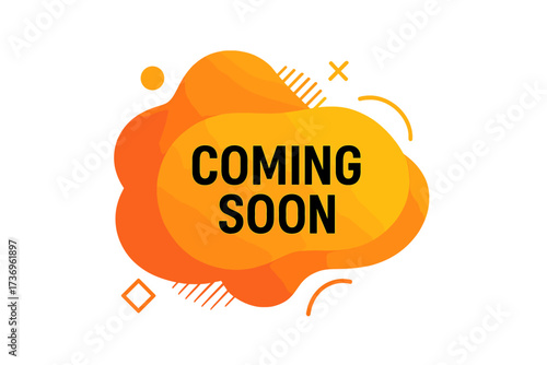 Coming soon promotion vector banner. Abstract liquid graphic shape for announcement. Modern fluid design for business, sales, events, social media, and new product release.