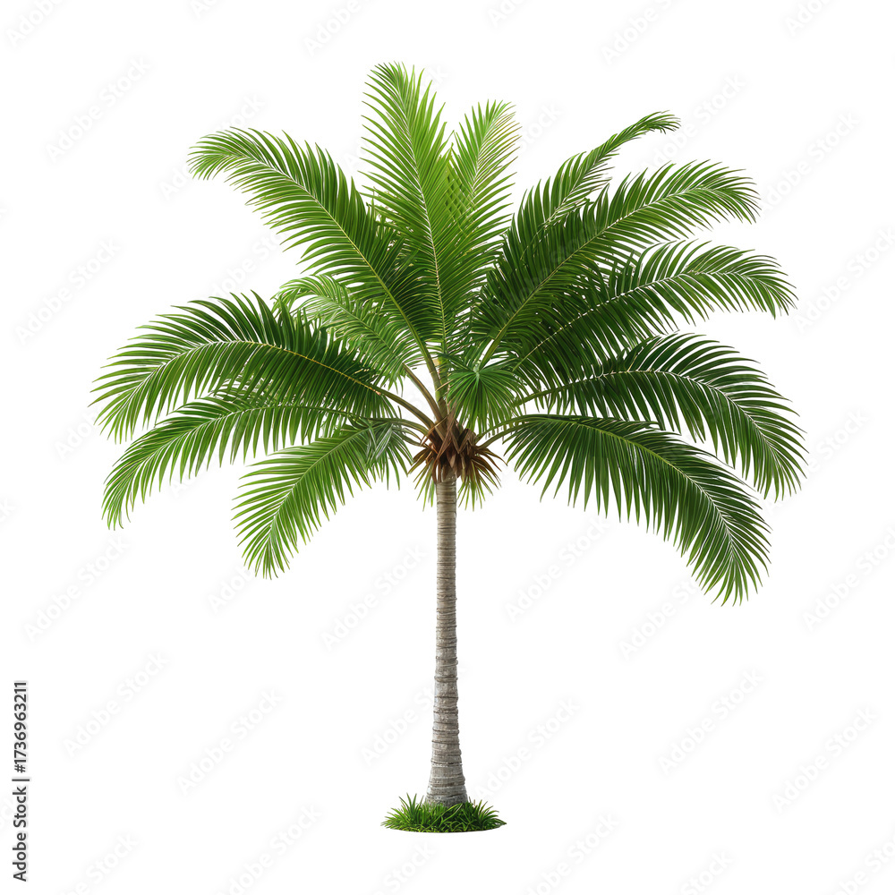 Obraz premium Lush palm tree on black, vibrant green fronds & sturdy trunk