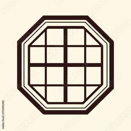 Geometric pattern of a traditional Korean hanok architecture window design in dark brown and beige tones.