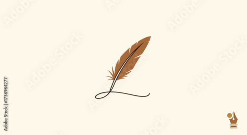 Elegant brown feather with a delicate curved quill on a plain background.