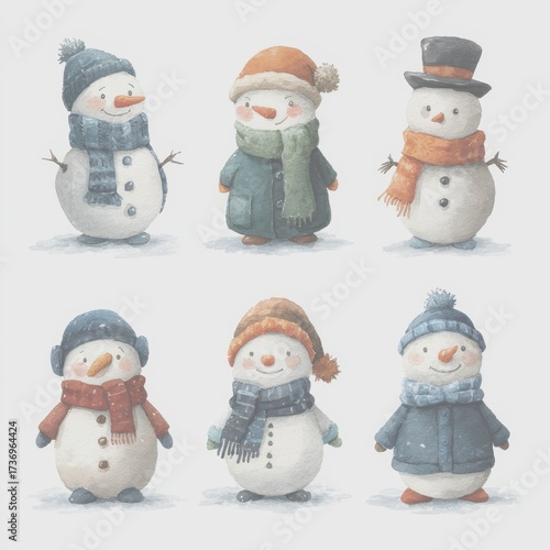 Snowmen in winter attire joyfully celebrating the season in a festive environment - Low Contrast