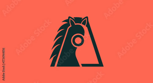 Stylized Horse Head Silhouette with Geometric Triangle Frame Design.