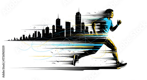 Dynamic runner in motion embodying speed and urban athleticism.