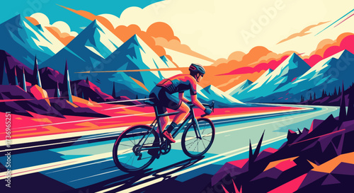 Cyclist on Open Road - A Journey Through Vibrant Landscapes.