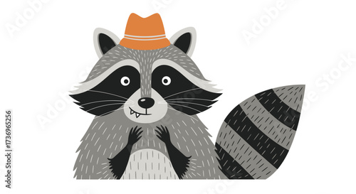 Cute cartoon raccoon character wearing an orange fedora hat.