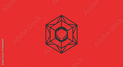 Intricate black geometric hexagon line art design.
