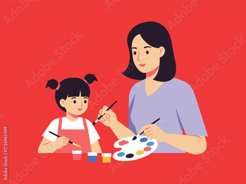 Mother and daughter painting together, a creative bonding activity