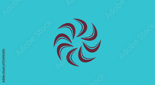Abstract rotating spiral symbol with seven curved blades.