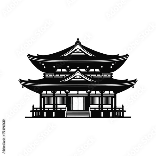 Illustration of a traditional Korean hanok architecture building with a distinctive roof and ornate details on a white background.