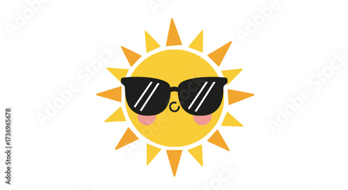 Cute cartoon sun wearing sunglasses.