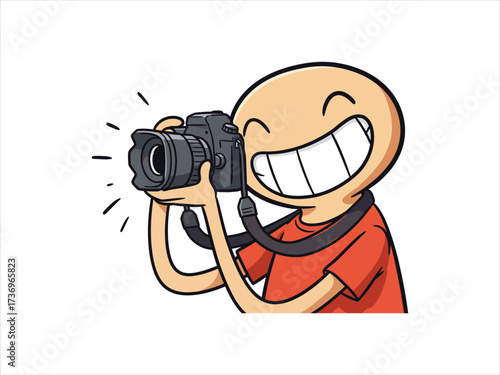 Happy Cartoon Photographer Capturing the Moment with Professional Camera