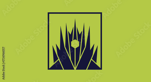 Stylized Agave Plant Logo Design with Central Dot and Sharp Leaves.