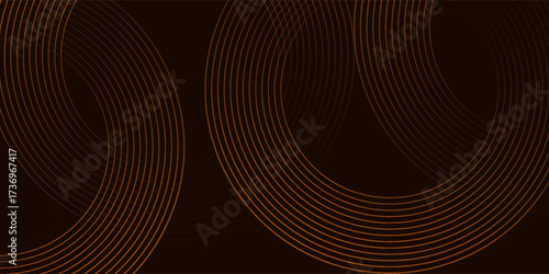 Abstract 3D brown gold lines on dark layer background. Simple circles brown gold color design. Blank space concept with circles shapes effect. Vector EPS 10.