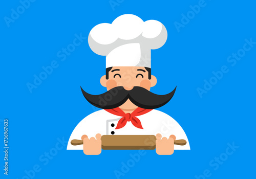 Cheerful Chef with Rolling Pin Baking Delight on a Blue Background