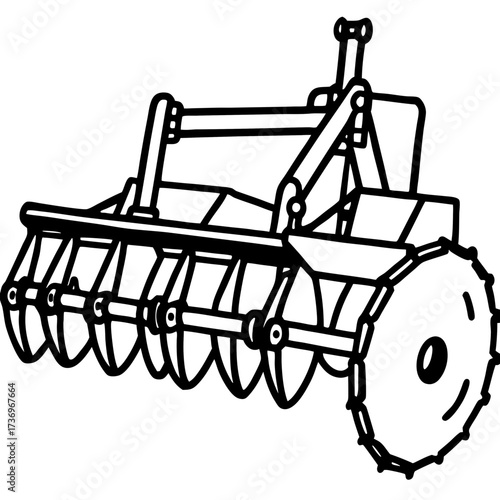 Agricultural Subsoiler Equipment Outline Vector Drawing Isolated on White