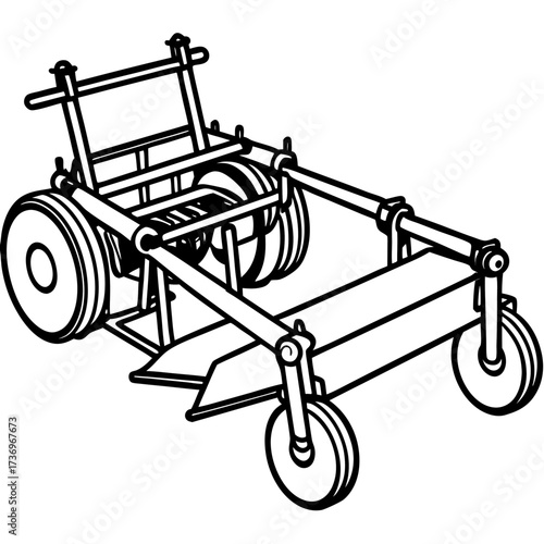Agricultural Subsoiler Equipment Outline Vector Drawing Isolated on White
