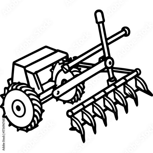 Agricultural Subsoiler Equipment Outline Vector Drawing Isolated on White
