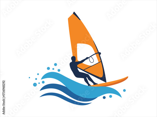Windsurfer Riding Waves A Vibrant Graphic Illustration