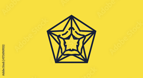 Geometric Star Shape with Concentric Lines on a Yellow Background.