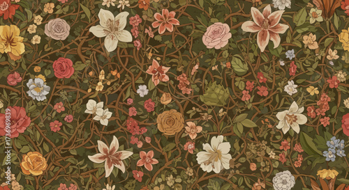 Floral Tapestry - A Richly Detailed Botanical Arrangement.