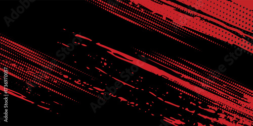 Abstract super red grunge brush dark background. Grunge with halftone dotted style.