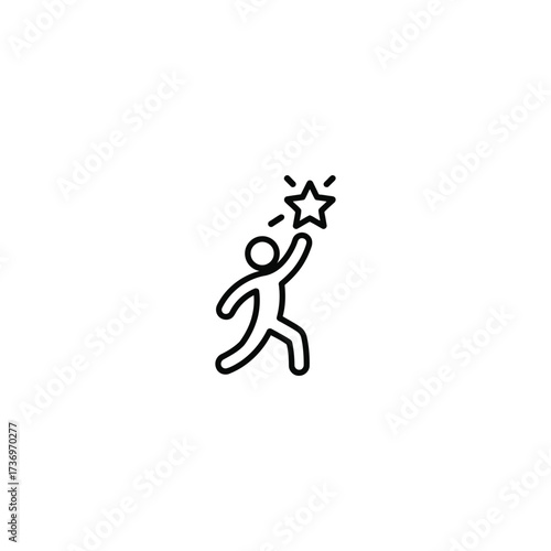 Stylized person reaching for a shining star icon