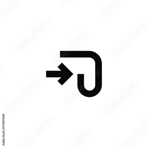 Simple black arrow icon pointing right and then turning down