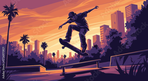 Skateboarder performing an ollie trick in mid-air.