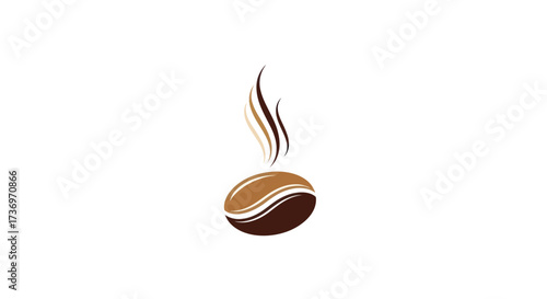 A stylized coffee bean with elegant steam rising symbolizing aroma and a hot beverage.
