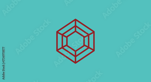 Geometric Hexagon Shape Red Lines Abstract Design.