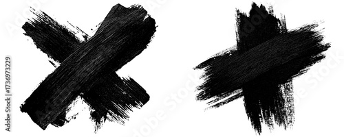 Abstract Charcoal Brush Stroke Cross With Rough Jagged Edges Isolated on a Transparent or White Background