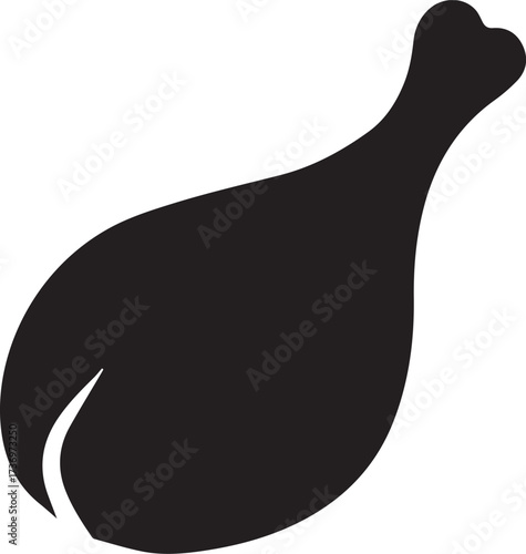 Black silhouette of a raw chicken leg isolated on white background