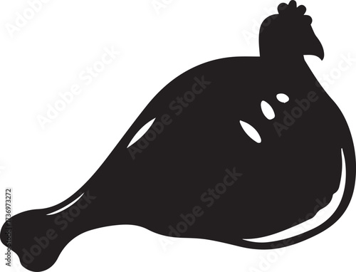 Black silhouette of a cooked chicken leg isolated on white background