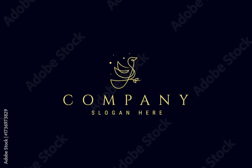 abstract bird carrying tree branch with flying bird logo icon vector in linear trendy lines, outline logo vector
