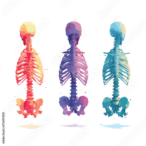 Detailed anatomical illustration of a human back skeleton presented as a silhouette isolated on white background