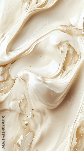 Abstract Swirling Cream with Air Bubbles, Viscous Fluid Texture Background, Flowing and Moving