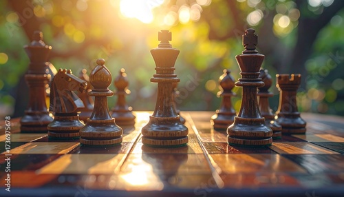 Chess game in golden light