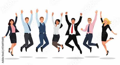 Jumping business people. Large group of jumping business people vector isolated on white background.
