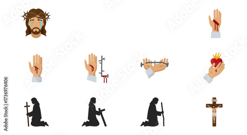 Depicts Jesus suffering head with crown nailed hands heart  crucifixion image