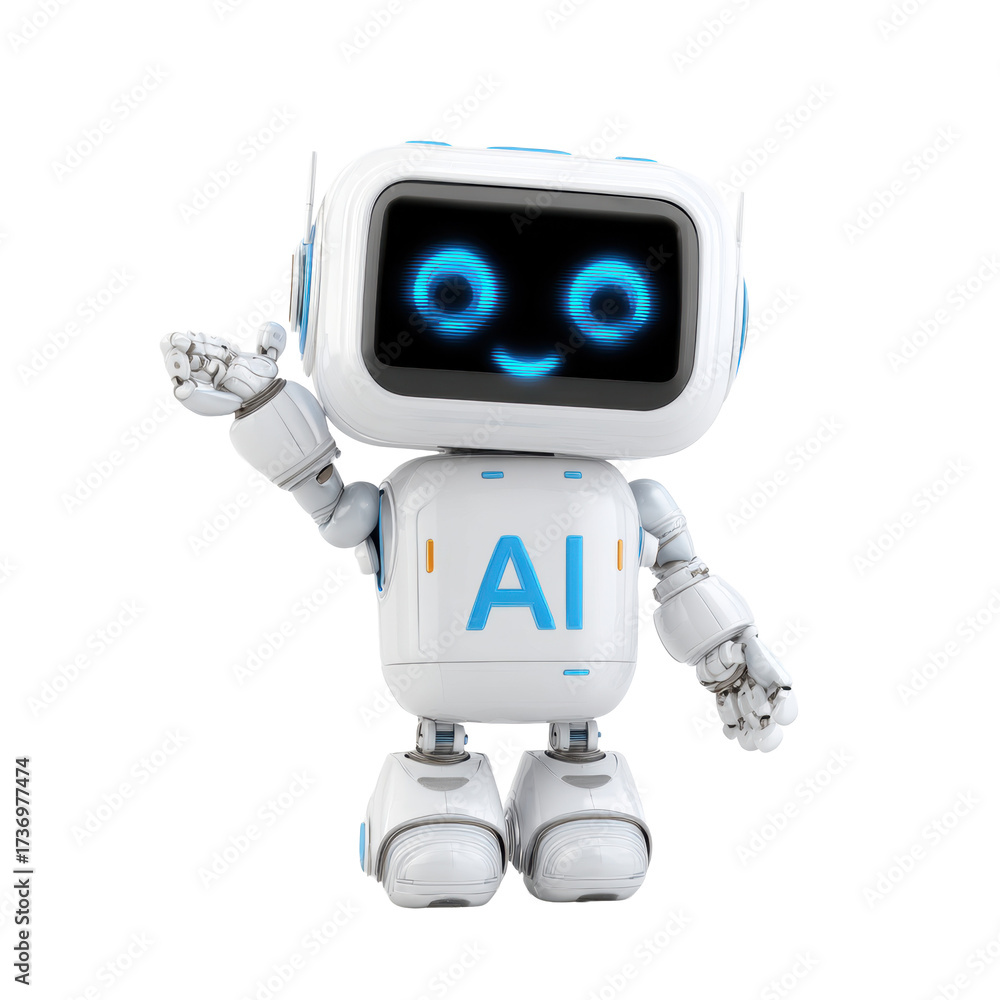 Fototapeta premium Friendly AI Robot on Transparent Background